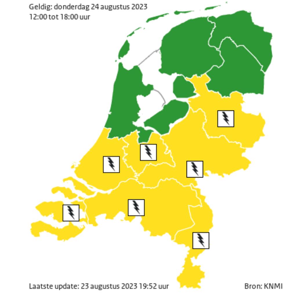 Donderdag code geel wegens zware onweersbuien in zeven provincies