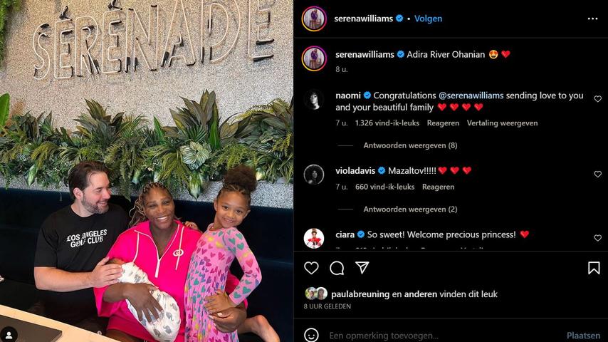 Serena Williams geeft geboorte aan tweede dochter