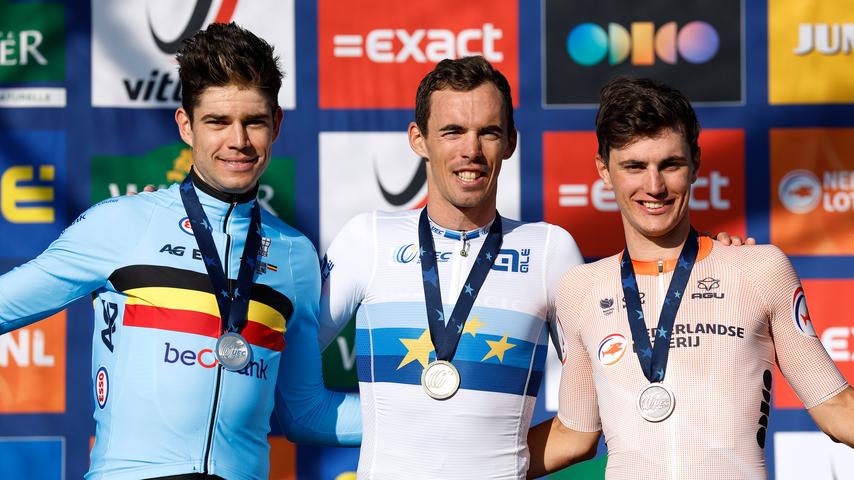 Jumbo-Visma domineert bij Europees Kampioenschap: Laporte wint titel, Van Aert en Kooij op het podium