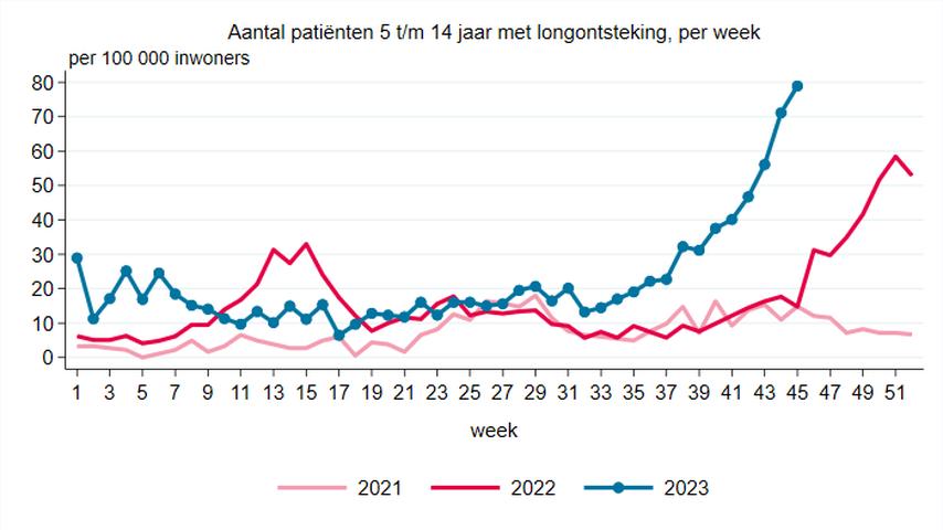 Aantal jonge kinderen met longontsteking neemt toe, hoogste aantal in drie jaar