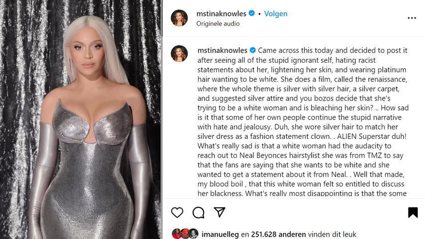 BeyoncÃ©’s Moeder Springt in Actie voor Dochter: ‘Ze Wil Niet Wit Zijn’