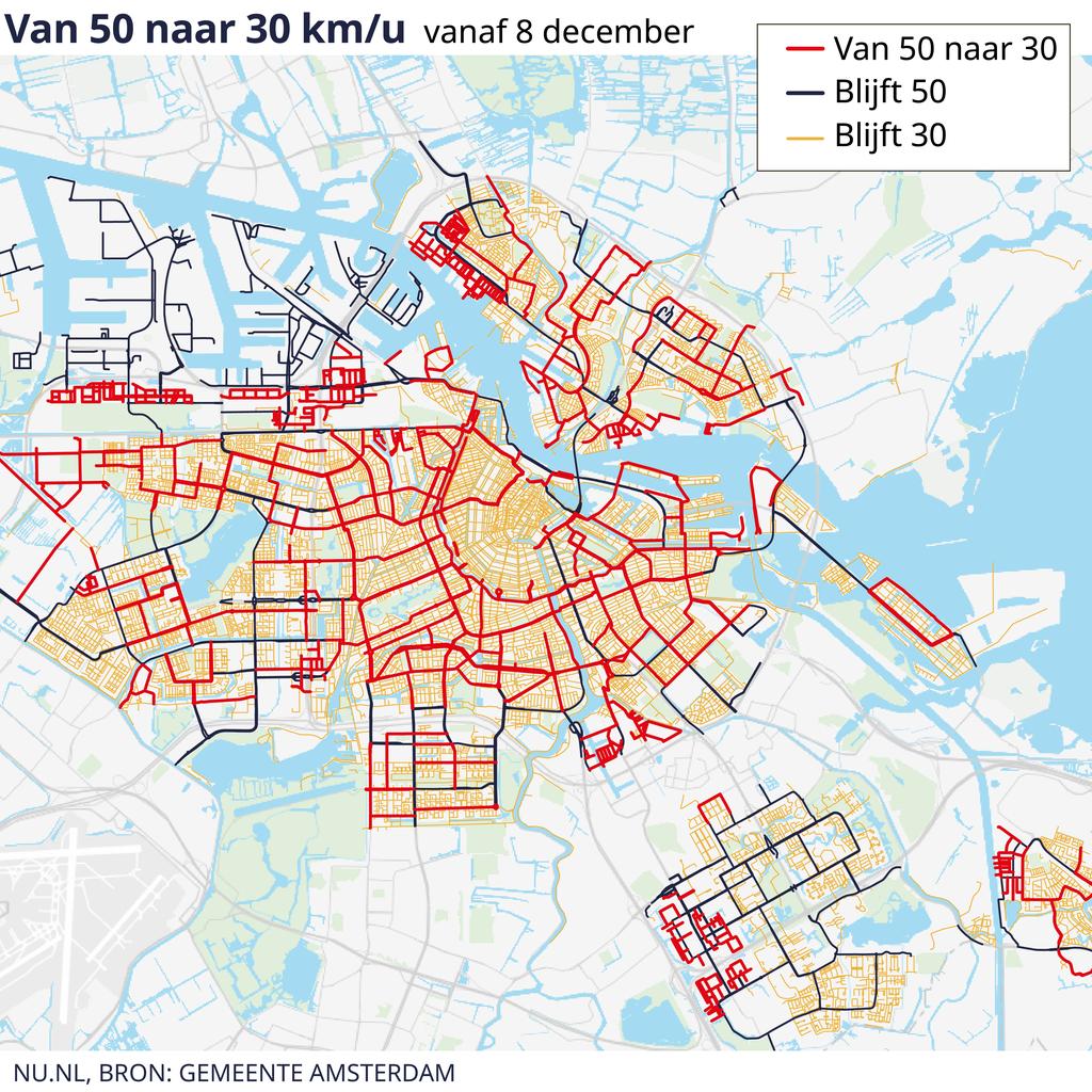 30 km/uur-snelheidslimiet in grote delen van Amsterdam