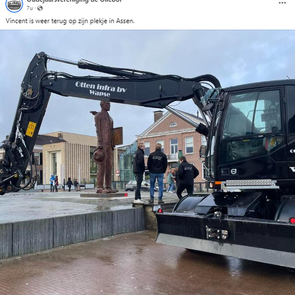 Assen krijgt standbeeld van Vincent van Gogh terug na oudejaarsstunt