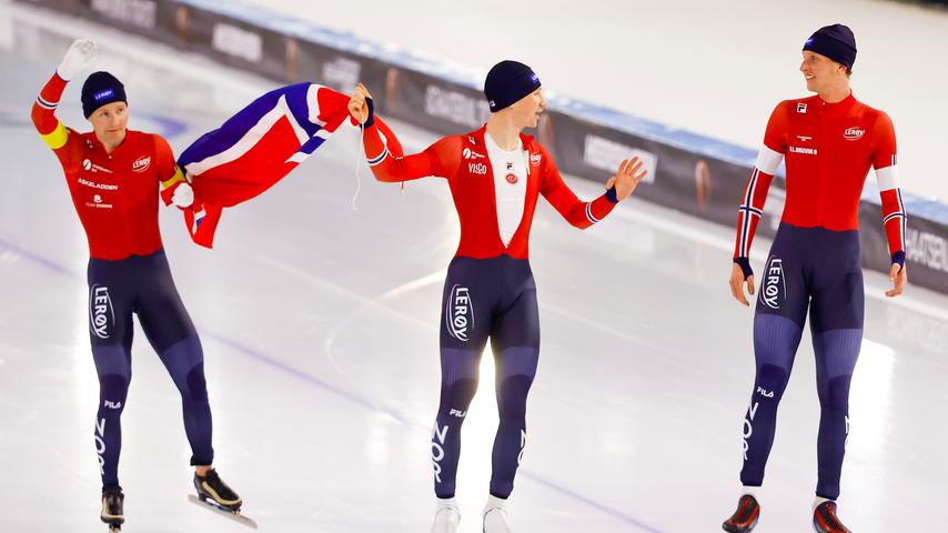 Noren geven schaatsers achtervolgingsles: 'Ga langzamer schaatsen'